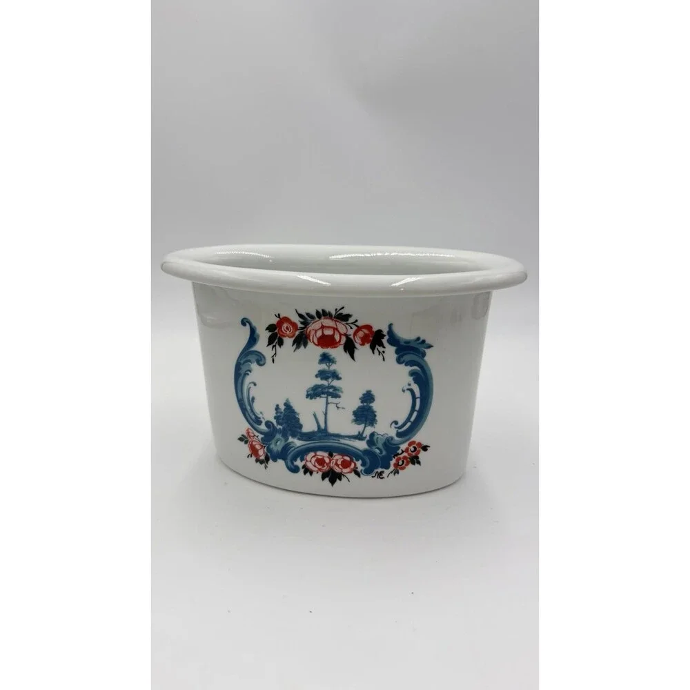 Rare Vintage Porsgrund Norway Porcelain Hand Painted Oval Floral Basin Bowl